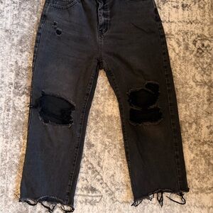 Distressed Cropped Black Jeans